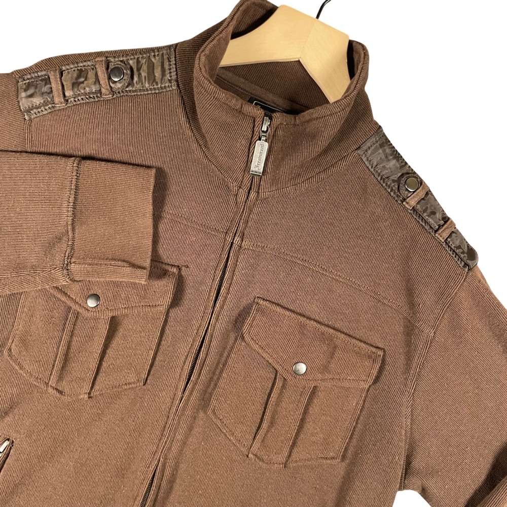 Irreverent Jacket Womens Size Medium Brown Ribbed‎ Knit Utility Pockets Straps